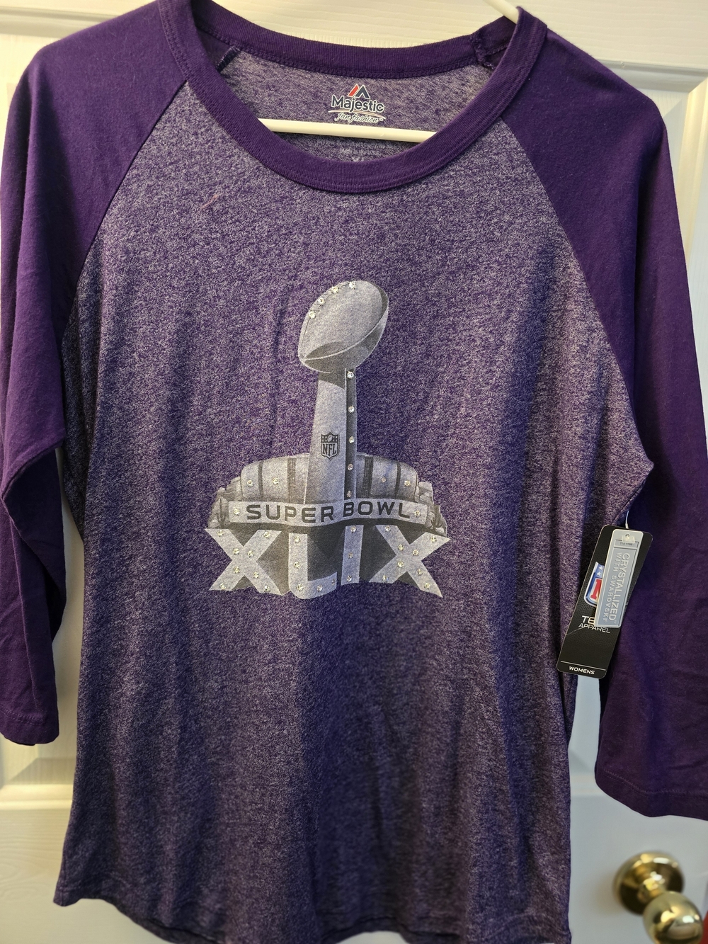 Majestic Ladies Purple Super Bowl XLIX Raglan Tee